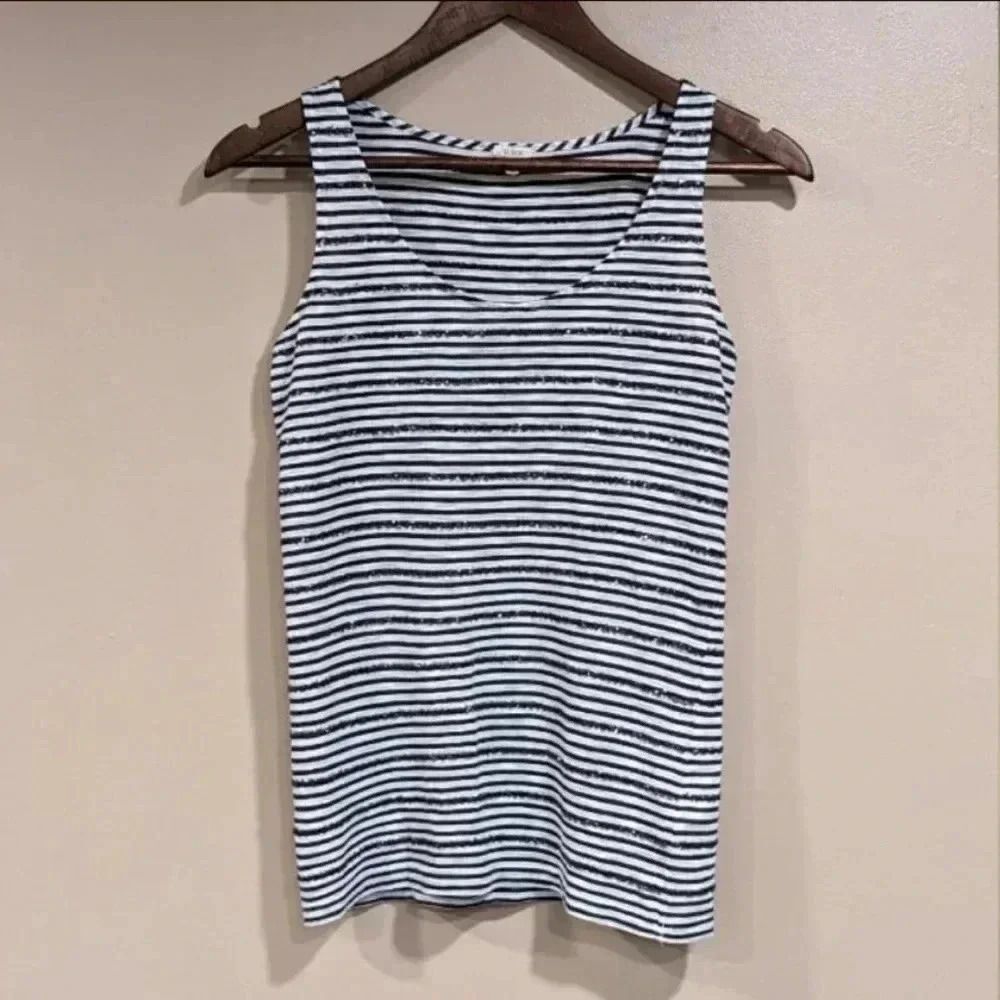 J.Crew Sequin Striped Tank Top Womens XXS Navy Blue Glam Party Metallic‎ Preppy